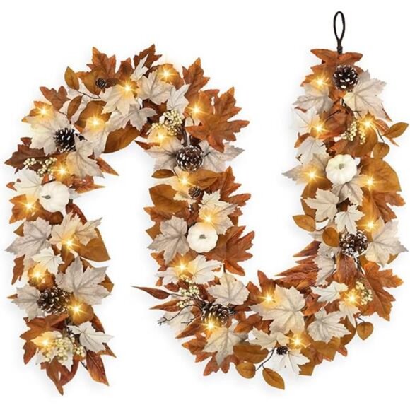 6 FT Fall Garland with Lights Automatic ON/Off Fall Leaves Mantle Garland - Picture 7 of 7